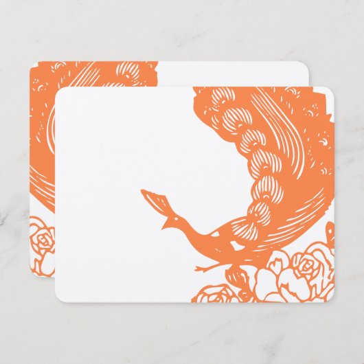 Tangerine Modern Peacock Wedding RSVP (Voorkant / Achterkant)