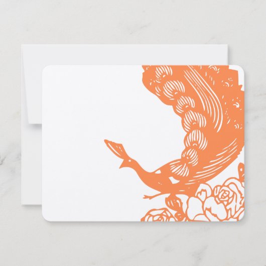 Tangerine  Modern Peacock Wedding RSVP (Voorkant)