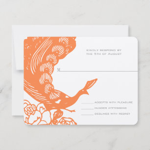 Tangerine  Modern Peacock Wedding RSVP Kaartje
