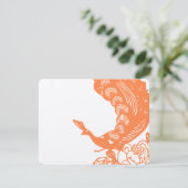 Tangerine  Modern Peacock Wedding RSVP Kaartje (Staand voorkant)