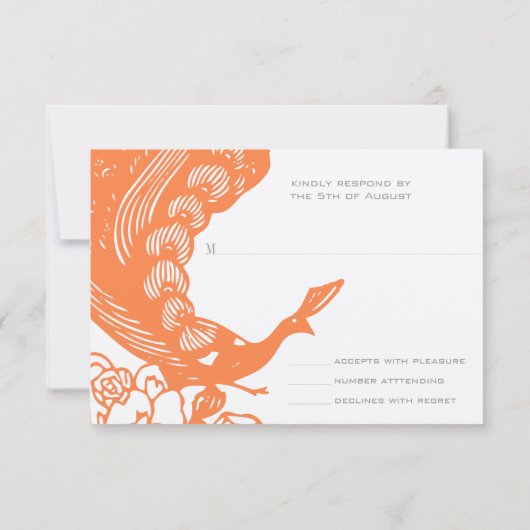 Tangerine Modern Peacock Wedding RSVP Kaartje (Achterkant)