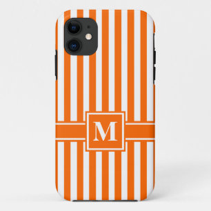 Tangerine Moderne Stripe met monogram Case-Mate iPhone Case