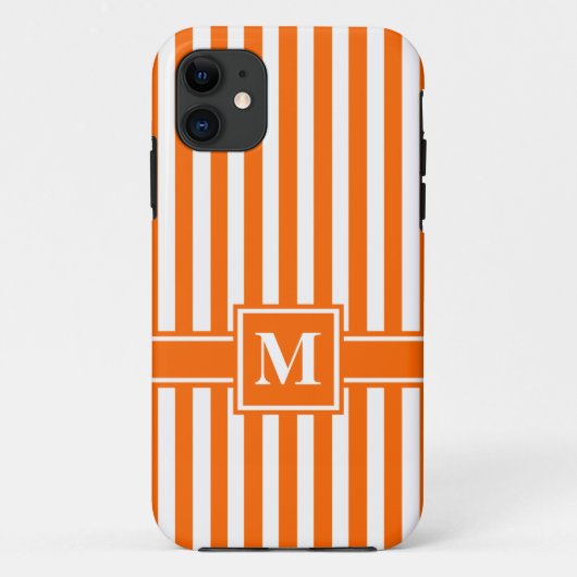 Tangerine Moderne Stripe met monogram Case-Mate iPhone Case (Achterkant)