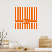 Tangerine Moderne Stripe met monogram Poster (Keuken)