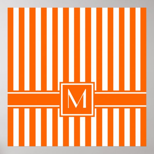 Tangerine Moderne Stripe met monogram Poster (Voorkant)