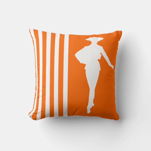 Tangerine Moderne Stripes met Mode Silhouette Kussen (Voorkant)