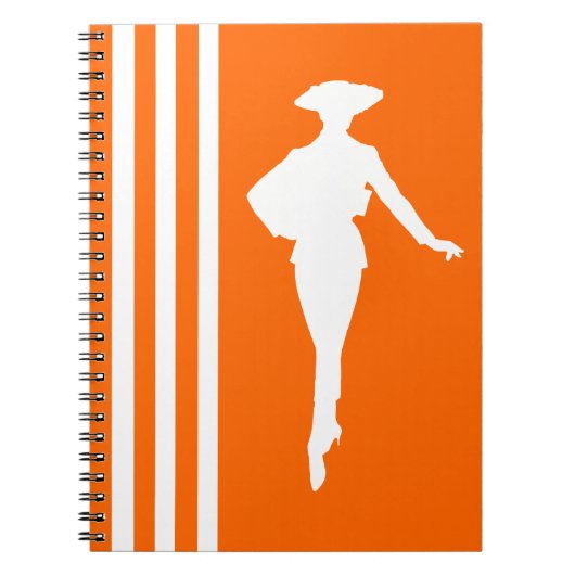 Tangerine Moderne Stripes met Mode Silhouette Notitieboek (Voorkant)
