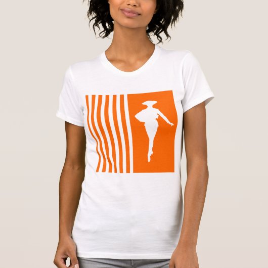 Tangerine Moderne Stripes met Mode Silhouette T-shirt (Voorkant)
