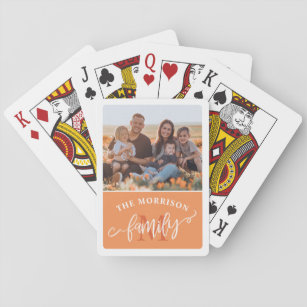 Tangerine Monogram Penseel Manuscript Familie Foto Pokerkaarten
