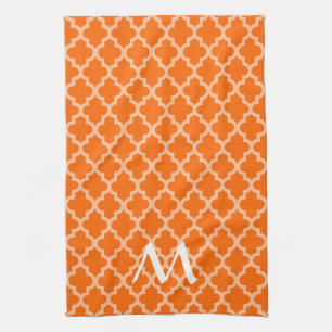 Tangerine Moroccan Moods Quatrefoil met Initiaal Theedoek