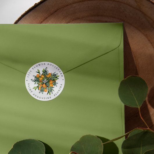 Tangerine Oranje | Chic Botanical Return-adres Ronde Sticker