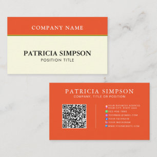 Tangerine Oranje en Beige Crème QR Code Sjabloon Visitekaartje
