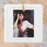 Tangerine Oranje | Foto van Merry en Married Keramisch Ornament<br><div class="desc">Minimalistisch Sinaasappel voor typemachine,  kleurrijk,  trillend | Ornament van keramische keramische fotografie</div>