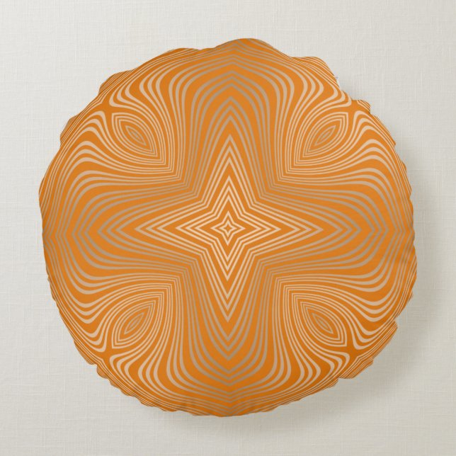 Tangerine Oranje Gold Luxury Mandala Rond Kussen (Achterkant)