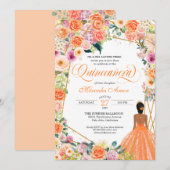 Tangerine Oranje Peach Blush Rozen Quinceanera Kaart (Voorkant / Achterkant)