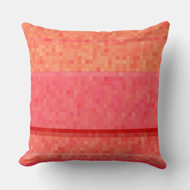 Tangerine oranje rode en roze pixelblokken kussen (Voorkant)