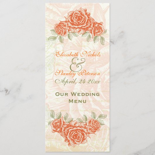  tangerine oranje rozen bruiloft Menu kaart (Voorkant)