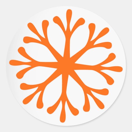 Tangerine/Oranje Snowflake Holiday Labels/Stickers Ronde Sticker (Voorkant)