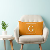 Tangerine Oranje Wit Omkaderd Initiaal Monogram Kussen (Stoel)