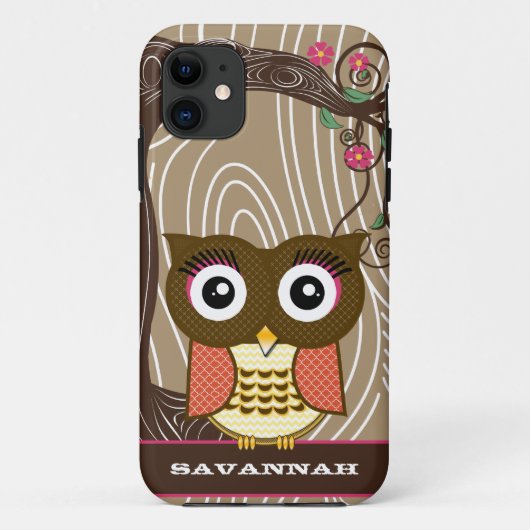 Tangerine Owl Wood Graan Zig Zag Kies Kleur Case-Mate iPhone Case (Achterkant)