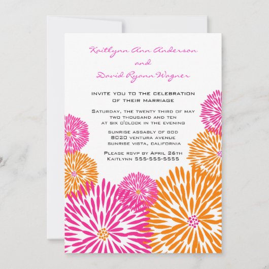 Tangerine & Pink Floral Weddenschap Kaart (Voorkant)