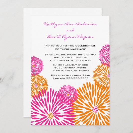 Tangerine & Pink Floral Weddenschap Kaart (Voorkant / Achterkant)