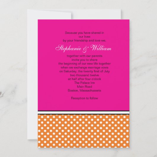 Tangerine Polka Dot and Pink Wedding Invitation Kaart (Voorkant)