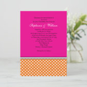 Tangerine Polka Dot and Pink Wedding Invitation Kaart (Staand voorkant)