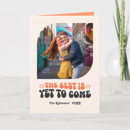 Tangerine Pop Champagne Retro New Year Photo Feestdagen Kaart (Voorkant)