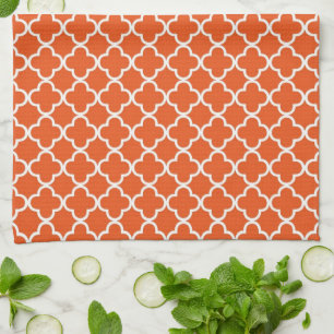Tangerine Quatrefoil-klaverpatroon Theedoek