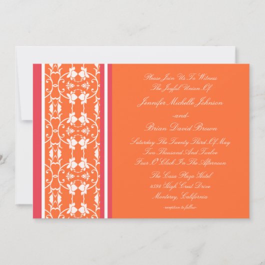 Tangerine Raspberry Oranje Wedding Invitations Kaart (Voorkant)