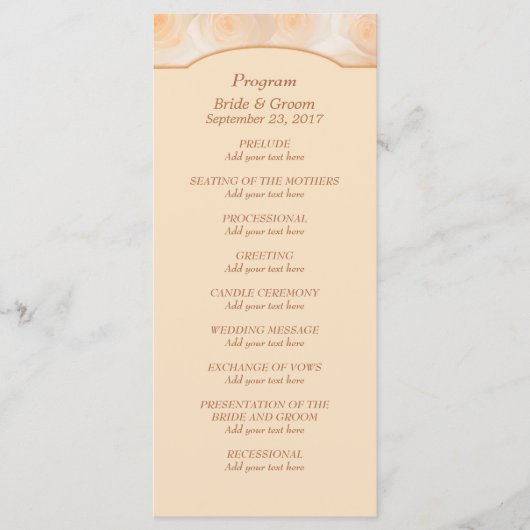 Tangerine Rozen gepersonaliseerd huwelijksprogramm Programmakaart (Voorkant)