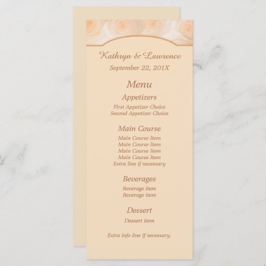 Tangerine Rozen Gepersonaliseerde bruiloft Menu (Voorkant / Achterkant)