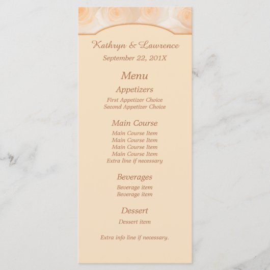 Tangerine Rozen Gepersonaliseerde bruiloft Menu (Voorkant)