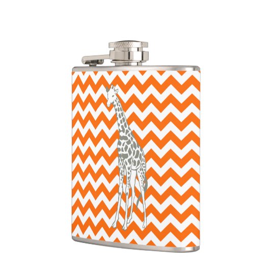 Tangerine Safari Chevron met Pop Art Giraffe Heupfles (Links)