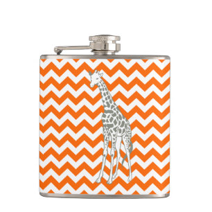 Tangerine Safari Chevron met Pop Art Giraffe Heupfles