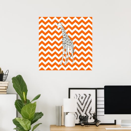 Tangerine Safari Chevron met Pop Art Giraffe Poster (Thuiskantoor)