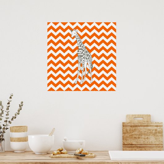 Tangerine Safari Chevron met Pop Art Giraffe Poster (Keuken)