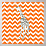 Tangerine Safari Chevron met Pop Art Giraffe Poster<br><div class="desc">Mod Chevron patroon in het Safari Moods kleurenpalet van Emporio Moffa,  met pop-art giraffe aan één zijde.</div>