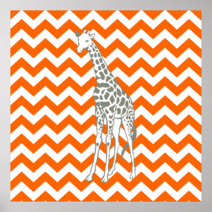 Tangerine Safari Chevron met Pop Art Giraffe Poster