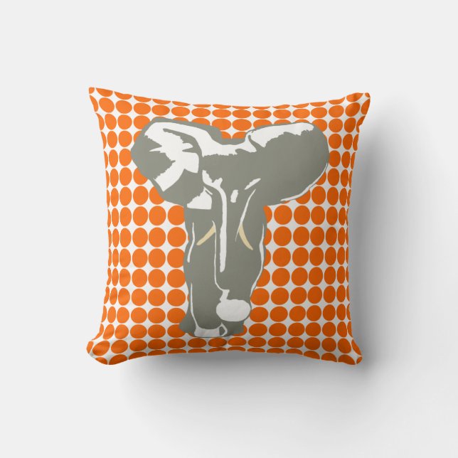 Tangerine Safari Dot met Pop Art Elephant Kussen (Voorkant)