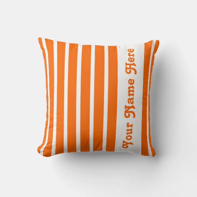 Tangerine Safari Stripe Kussen met naam (Voorkant)