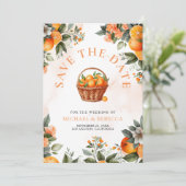 Tangerine Sinaasappel Citrus QR Code Foto Huwelijk Save The Date (Staand voorkant)