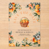 Tangerine Sinaasappel Citrus Wedding Save the Date Acryl Uitnodigingen (Voorkant)