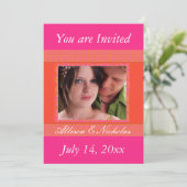 Tangerine Sinaasappel en Pin Foto Bruiloft Uitnodi Kaart (Staand voorkant)