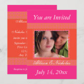 Tangerine Sinaasappel en Pin Foto Bruiloft Uitnodi Kaart (Voorkant / Achterkant)