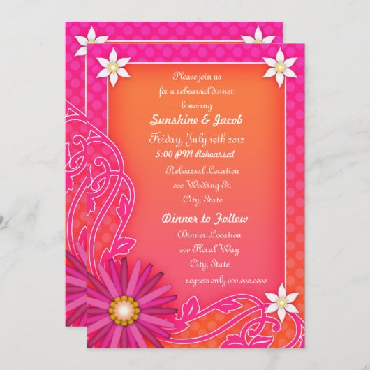 Tangerine Sinaasappel en roze bruiloft repetitie d Kaart (Voorkant / Achterkant)