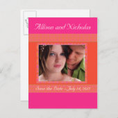 Tangerine Sinaasappel en Roze save date foto Aankondigingskaart (Voorkant / Achterkant)