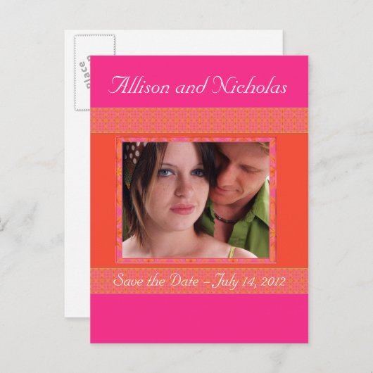 Tangerine Sinaasappel en Roze save date foto Aankondigingskaart (Voorkant / Achterkant)