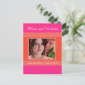 Tangerine Sinaasappel en Roze save date foto Aankondigingskaart (Staand voorkant)